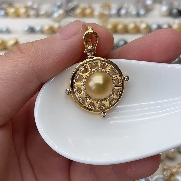 银S925镶嵌海水珍珠吊坠(不含链)