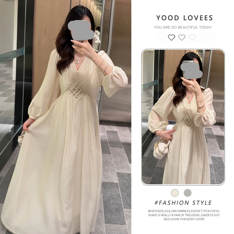 法式绝美气质超仙V领连衣裙2025夏季新款显瘦收腰度假长裙子女装