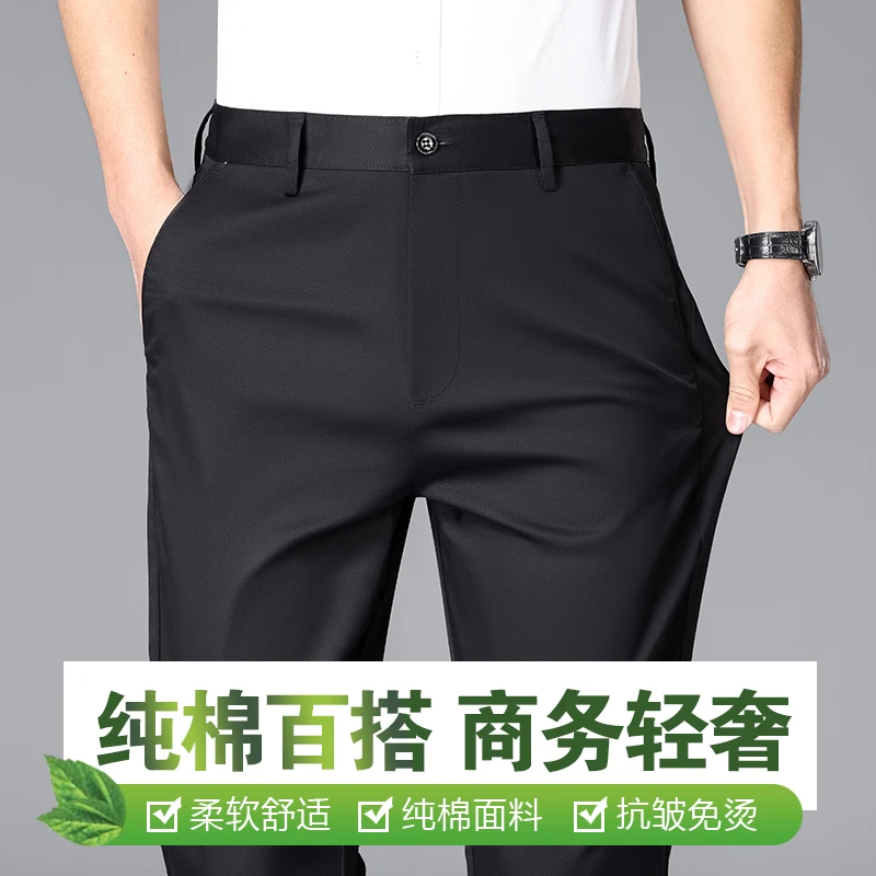 2025新款男士休闲裤直筒免烫中年男装西裤夏季薄款长裤子