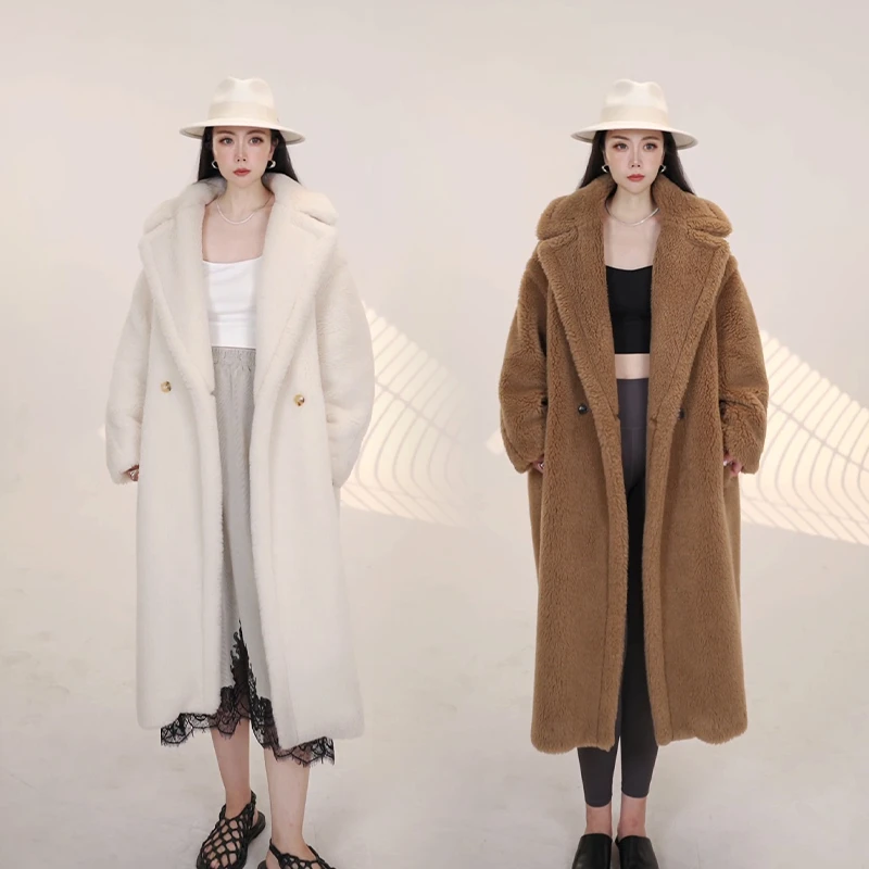 意大利MAX原厂面料泰迪大衣teddy廓形慵懒长款保暖显瘦羊驼毛大衣