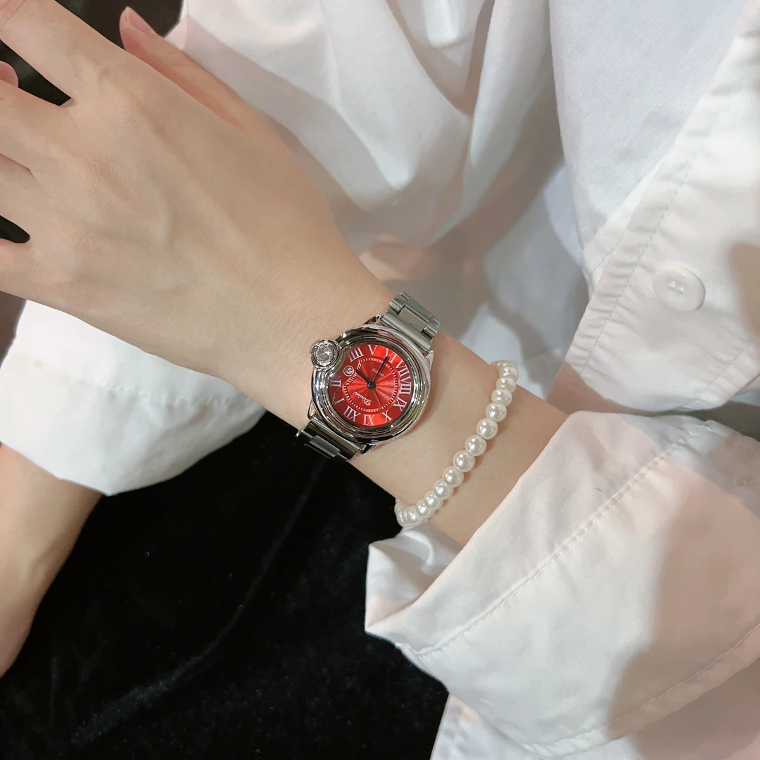 Dinimi告白气球时尚轻奢气质经典百搭罗马数字带日历防水女士腕表