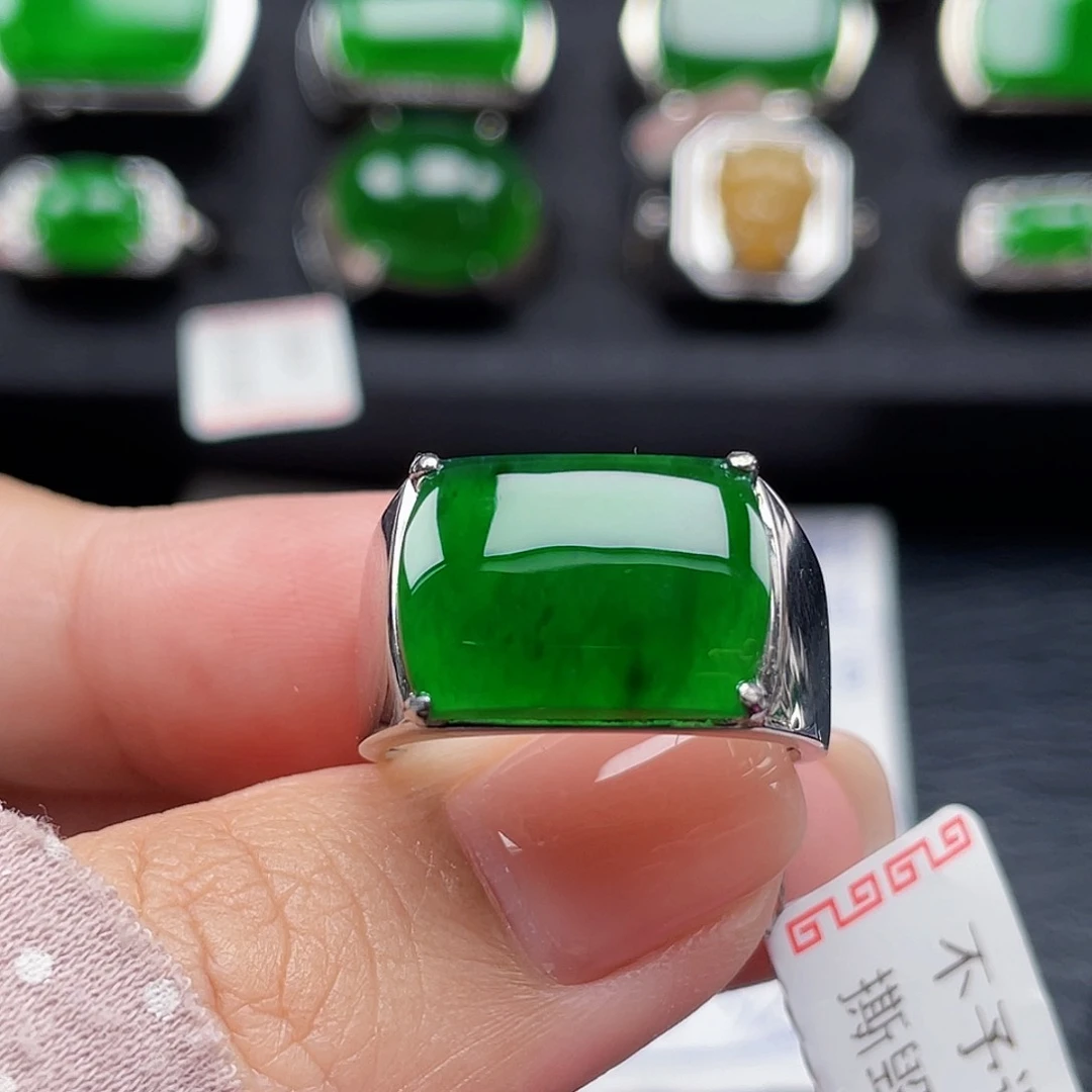 翡翠戒指银S925镶嵌天然a货翡翠没运费险3238