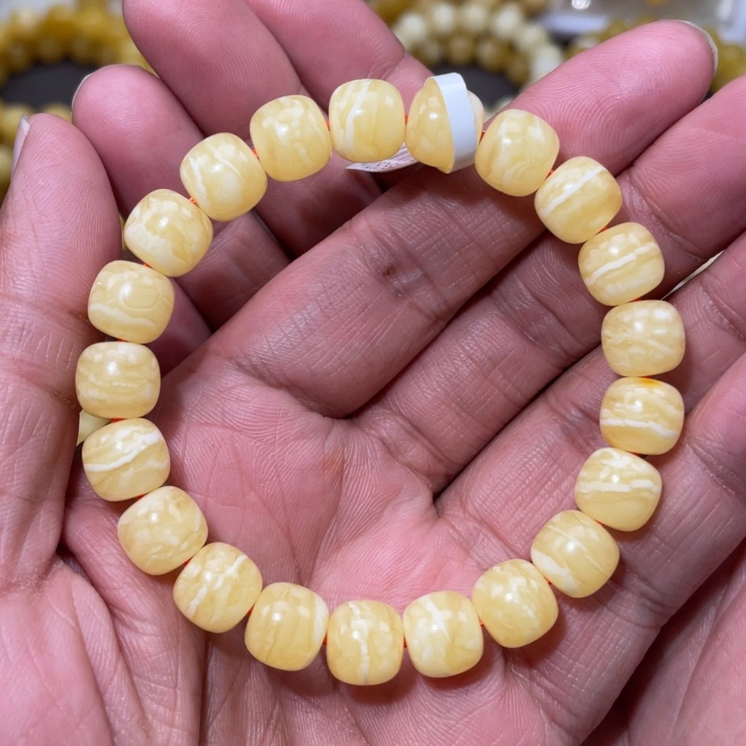 蜜蜡未镶嵌珠宝奇石10mm焦皮同料虎皮白花老型手串13