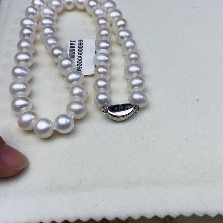 颈饰银S925镶嵌淡水珍珠卡9到10高品极光冷白丝绸光毕业级