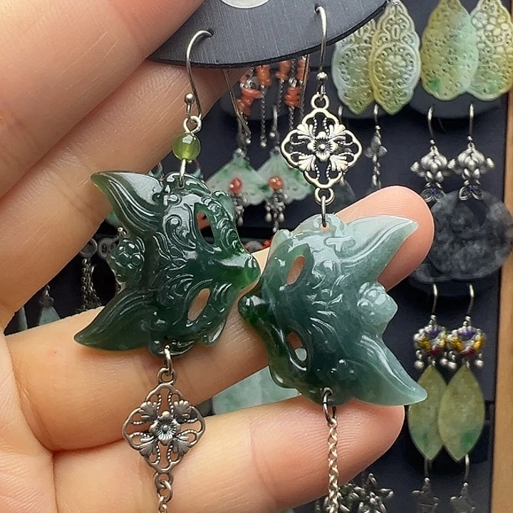 翡翠银S925镶嵌耳饰