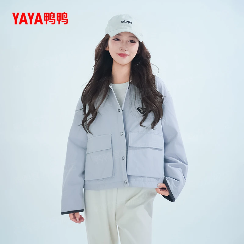 YAYA/鸭鸭羽绒服女短款宽松休闲风百搭纯色小个子外套YE5B604041M