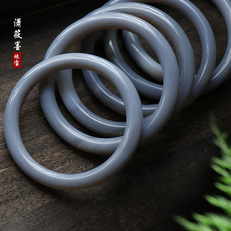 烟灰紫圆条玛瑙玉髓手镯镯子多样性发一件
