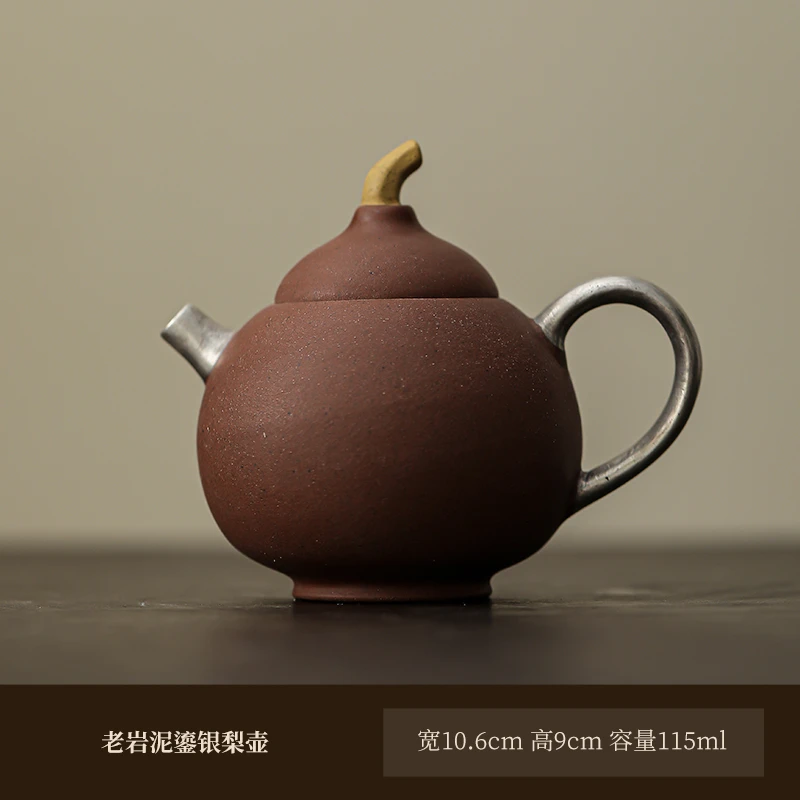 尘造半手工粗陶中式茶道原陶红鎏银葫芦茶壶功夫茶具家用泥壶素雅