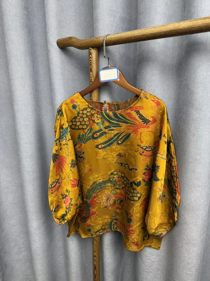 2025新款时尚休闲香云纱圆领上衣Y277