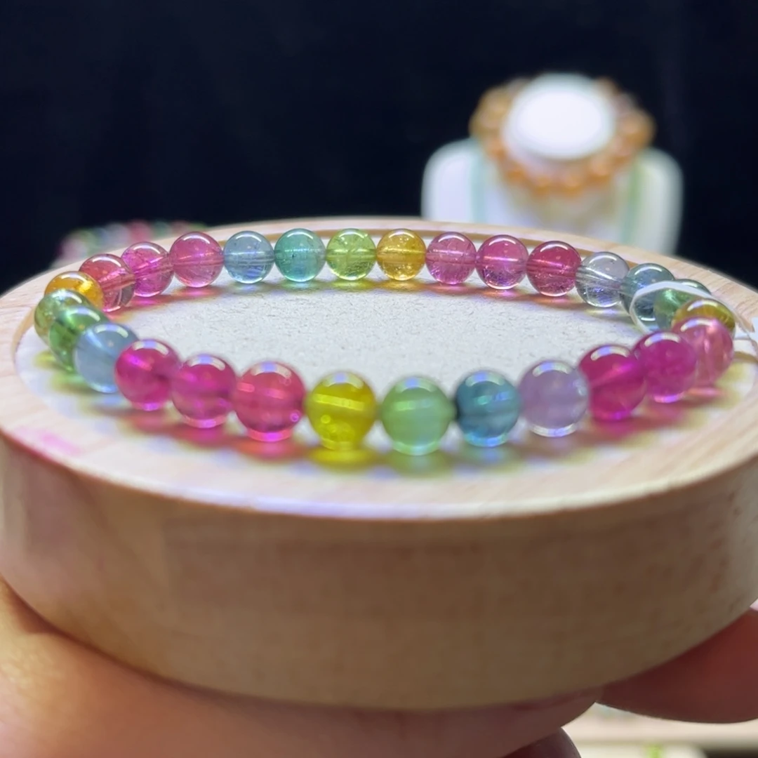 手链碧玺未镶嵌荧光彩虹6.8mm