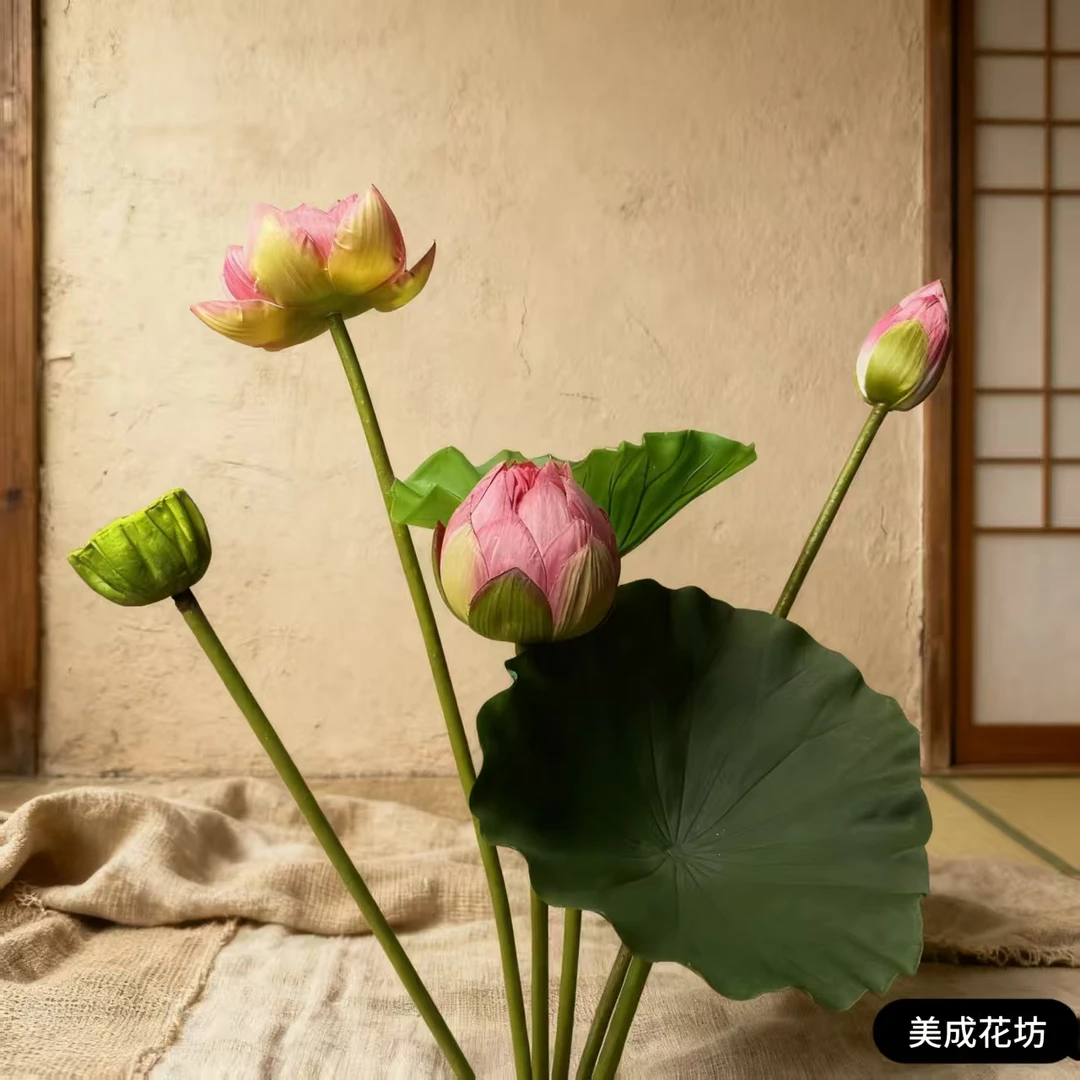 逼真仿真绢布荷花手感荷叶莲蓬中式古风古韵家居庭院装饰摆件花艺