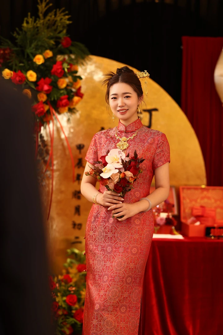 【花满林】‘八达运’小立领侧边盘扣异色宋锦桑蚕丝连衣裙255860