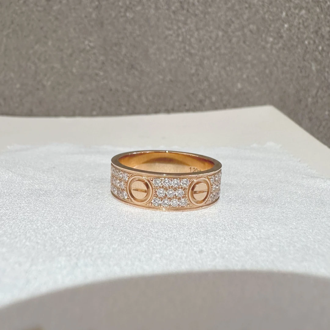 18k金 时尚简约经典戒指 满天星轻奢玫瑰金满钻戒指七夕情侣对戒