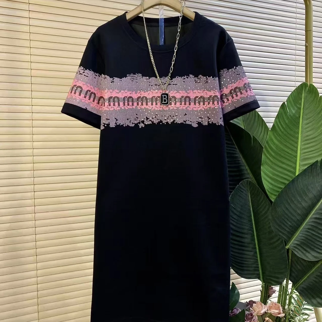 X欧货时尚新款亮钻设计款洋气显瘦短袖连衣裙