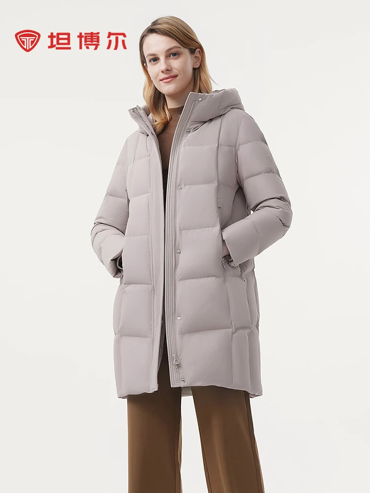 坦博尔24新款女装连帽中长款羽绒服加厚保暖外套TBF510756A