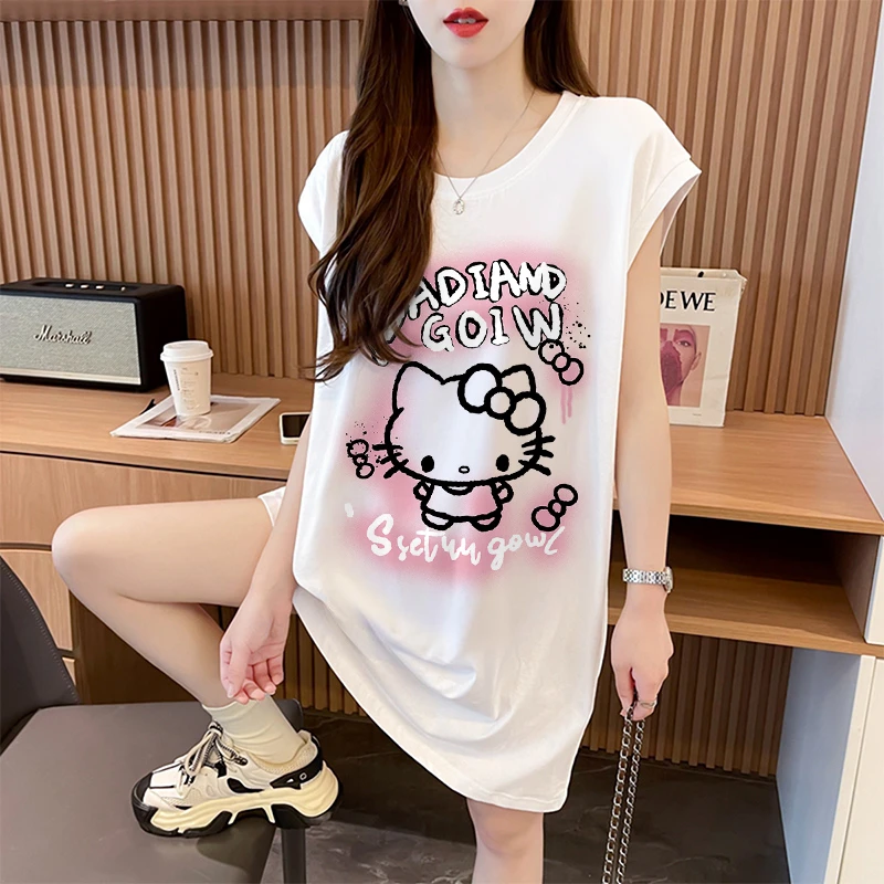 夏季纯棉坎肩白色T恤裙女韩版宽松休闲中长款洋气减龄无袖连衣裙