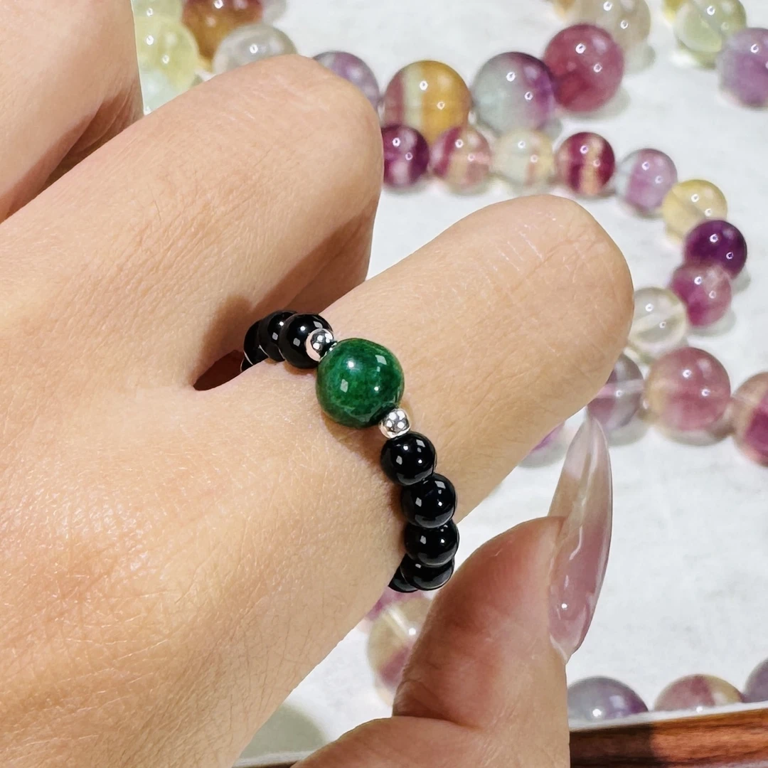 甘青翡翠黑玛瑙戒指