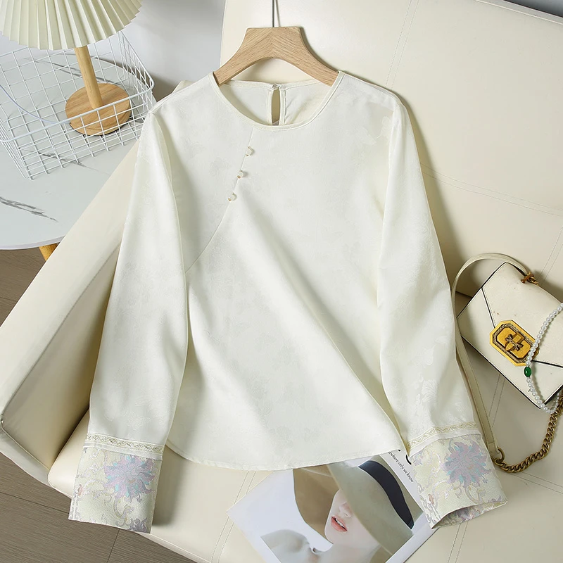 2025春秋新中式国风设计感刺绣气质长袖衬衫女别致百搭上衣潮