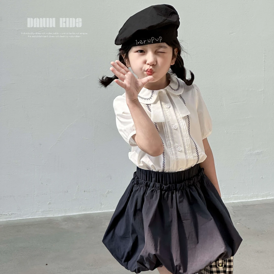 【嗒囜】复古miu系学院风拉满！精梳洗水棉女童25夏装娃娃领短袖衬衫