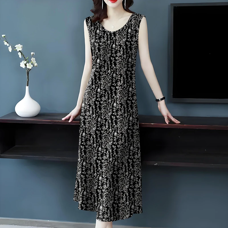 广州十三行高端爆款~修身气质遮肚妈妈装背心吊带中长款连衣裙女