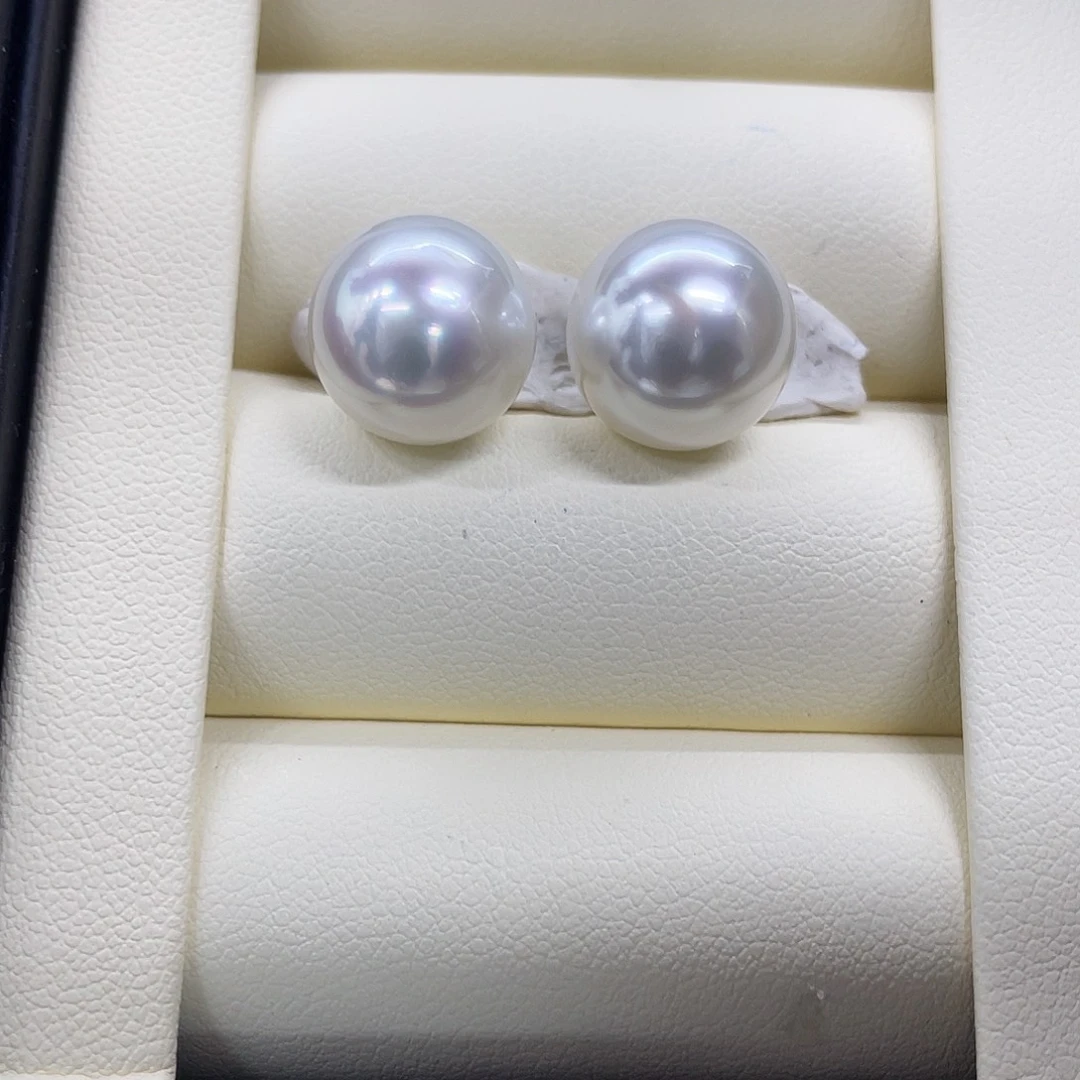 海水珍珠裸珠蓝粉宝石光对珠12-13mm