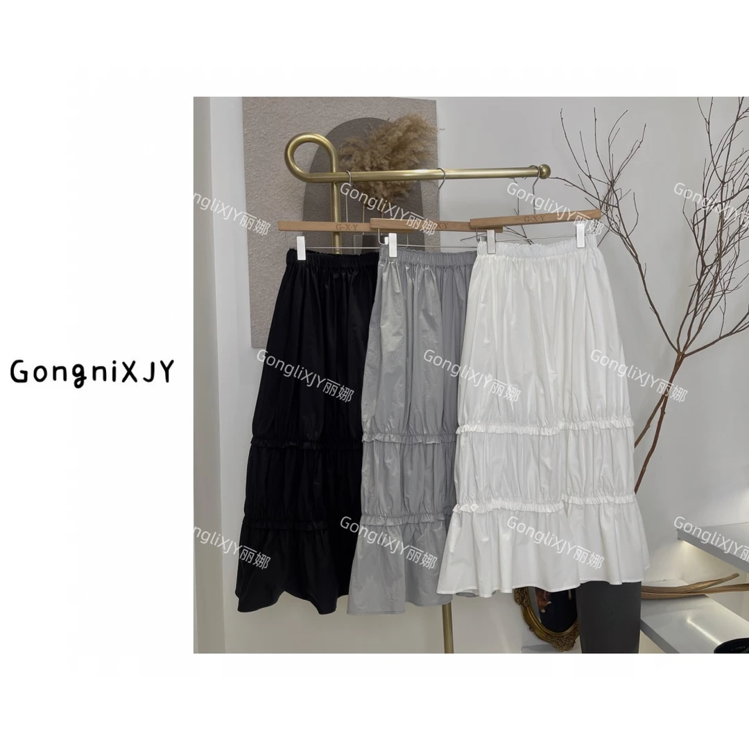 【LINA·GXY】柔韵轻盈压褶松紧腰半身长裙韩版显瘦