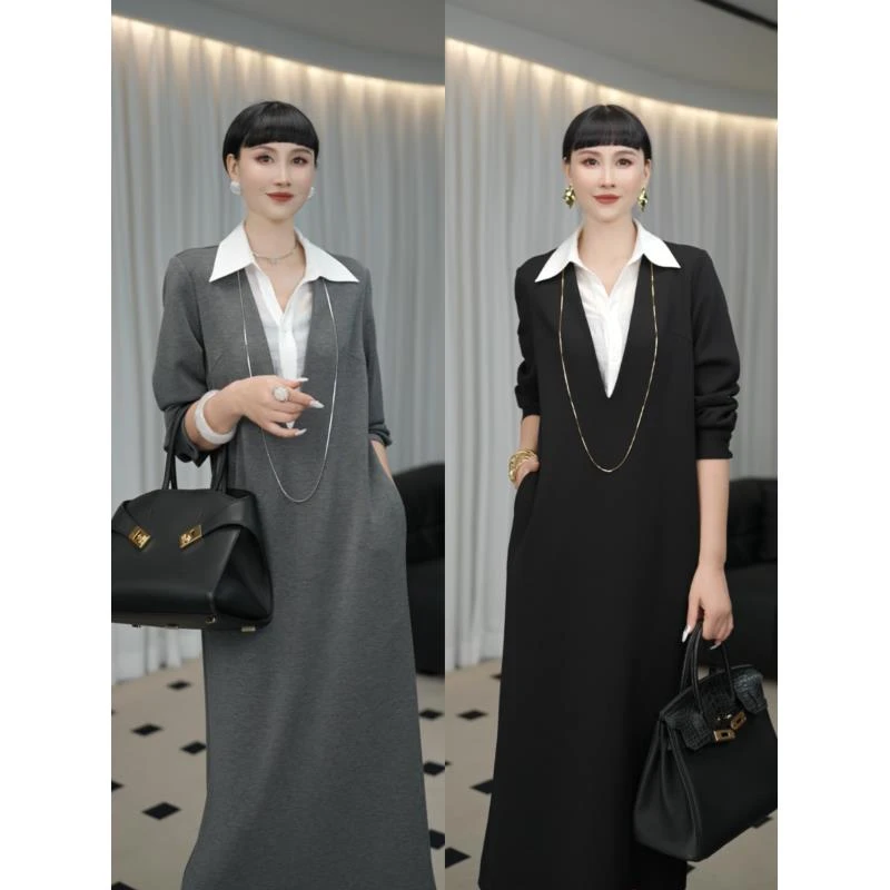 缪斯小黑裙-可机洗纳米金空气棉宽松版中长款连衣裙H43ZLA0023