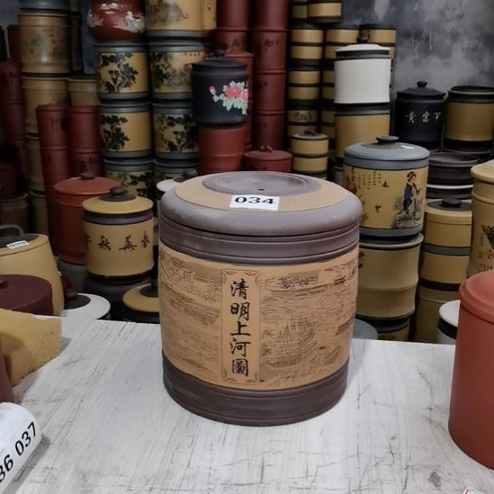 紫砂茶叶罐清明上河图七饼034