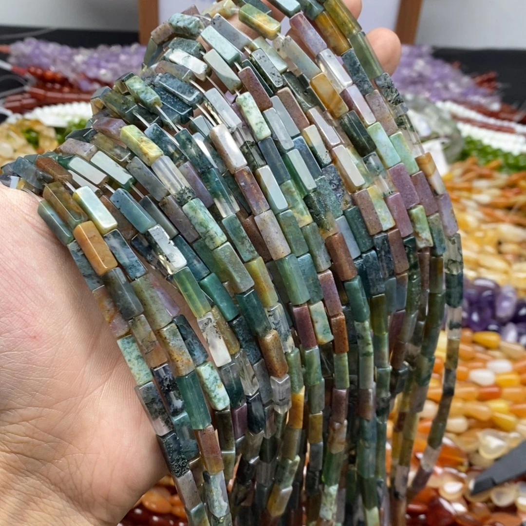 玛瑙/玉髓未镶嵌珠宝半成品一条天然4×13水草玛瑙长方管