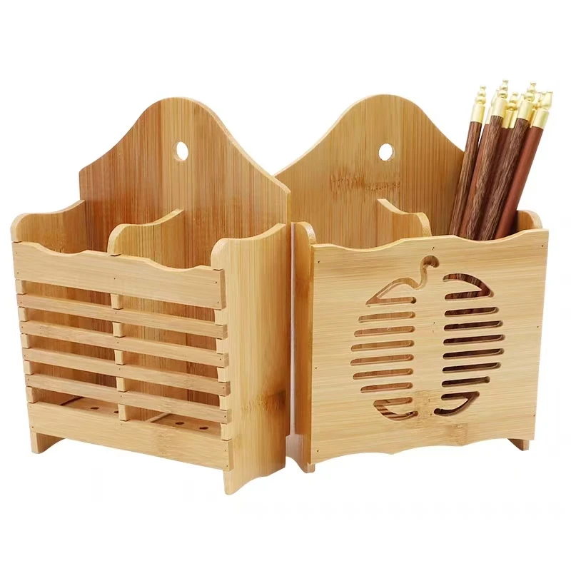 楠竹家用多功能筷笼创意笔筒家用筷筒沥水防霉壁挂式竹制免打孔