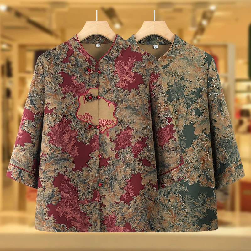 奶奶装夏装衬衫新款中老年国风春装外套新中式衬衣洋气中袖女上衣