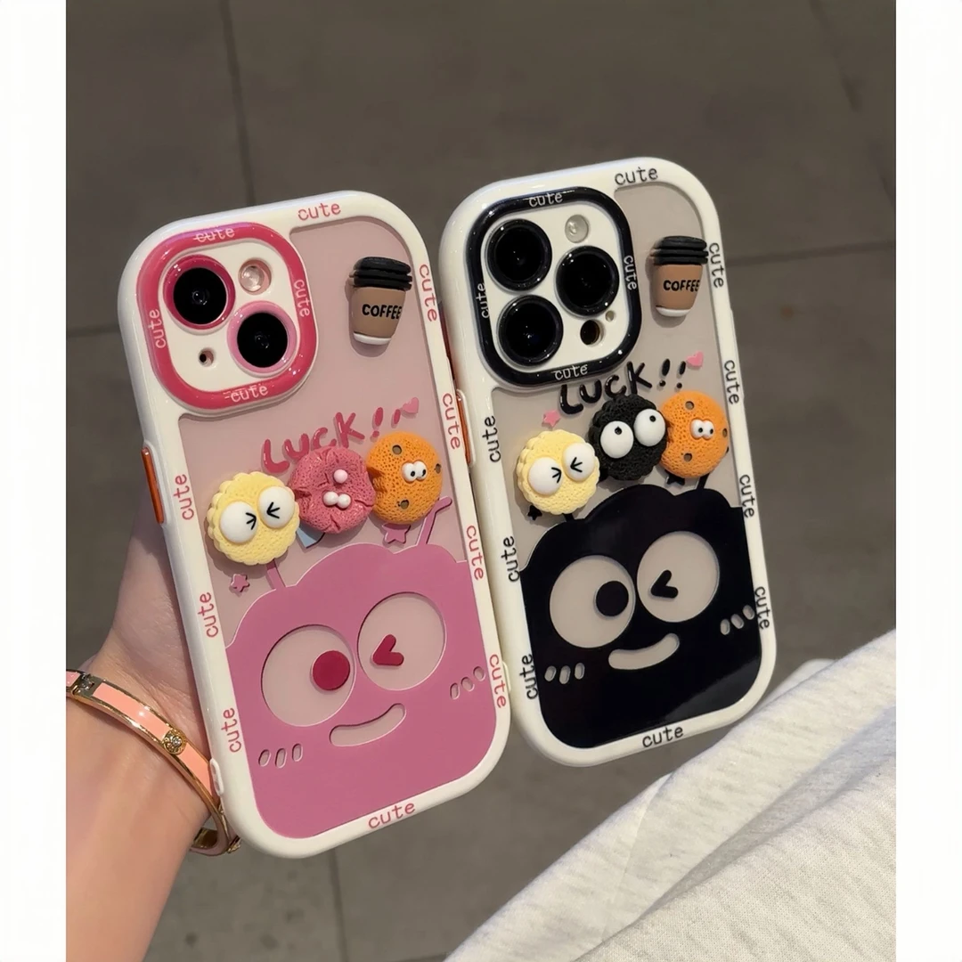 欧克里里黑煤球立体饼干适用苹果16promax手机壳华为vivo小米oppo