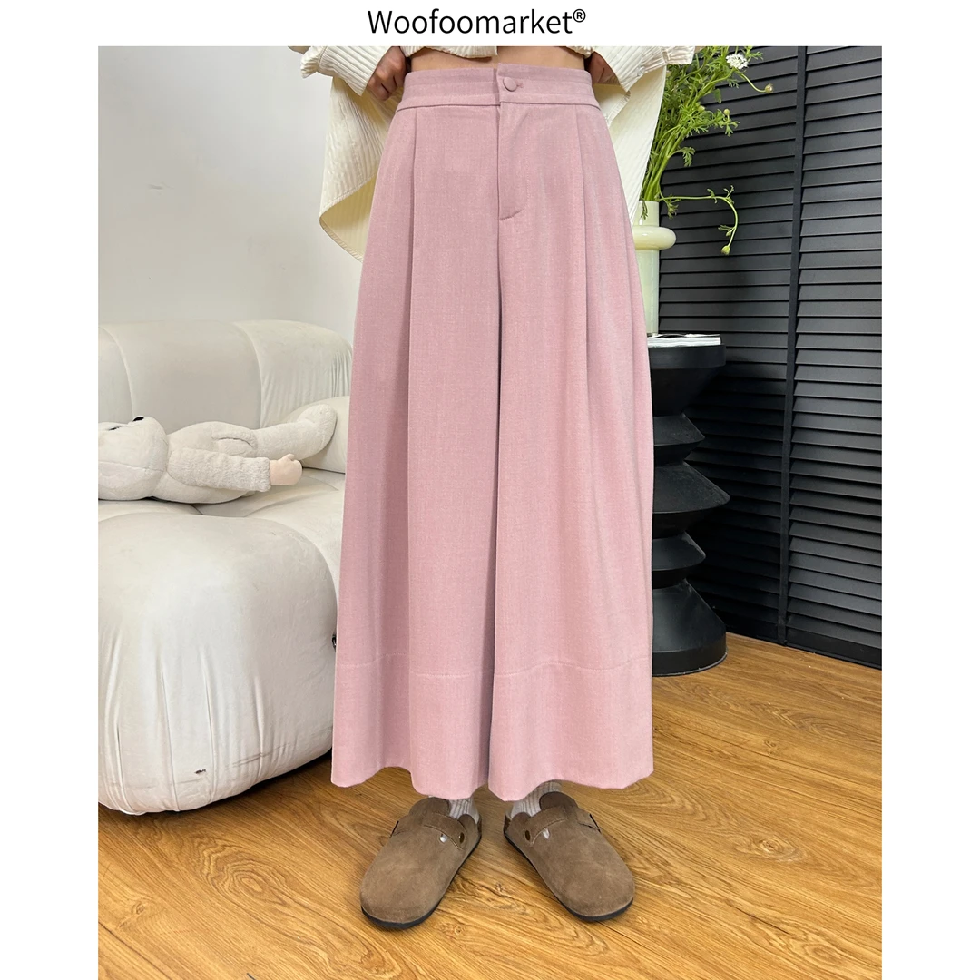 清！【海街日集】垂坠感西装裤 半松紧腰阔腿裙裤女春夏 KZ184