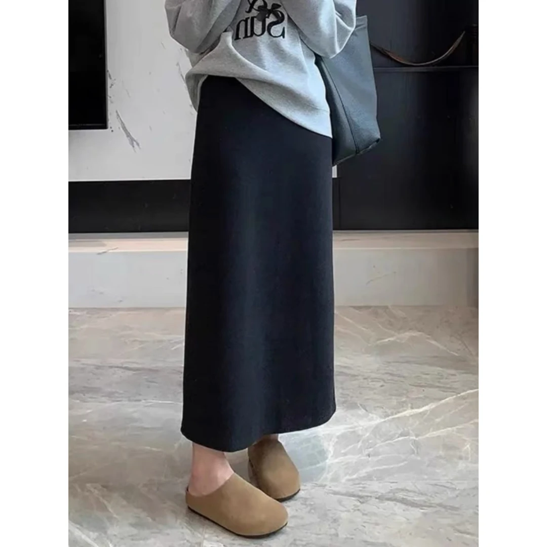 巨显大长腿！高级感秋冬季加厚半身裙女高腰显瘦直筒开叉气质长裙