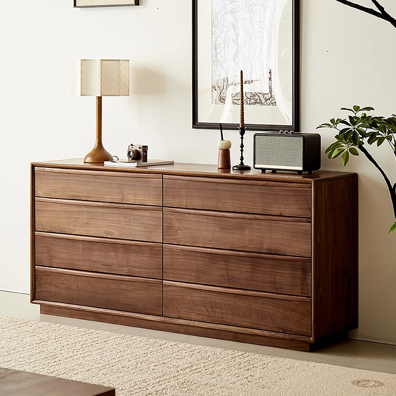 臻致美G实木黑胡桃木八斗柜卧室多功能电视柜北欧储物格物斗柜