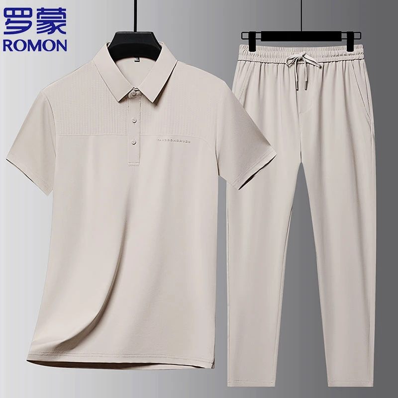 夏季男士短袖POLO衫休闲裤运动套装薄款短袖中青年青年夏天长裤