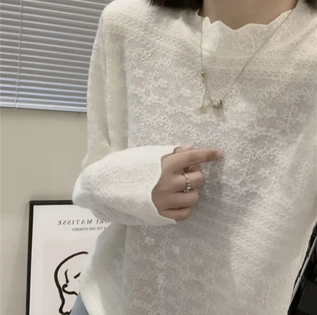 半高领蕾丝~长袖打底衫女春秋内搭时尚百搭显瘦针织衫毛衣1500