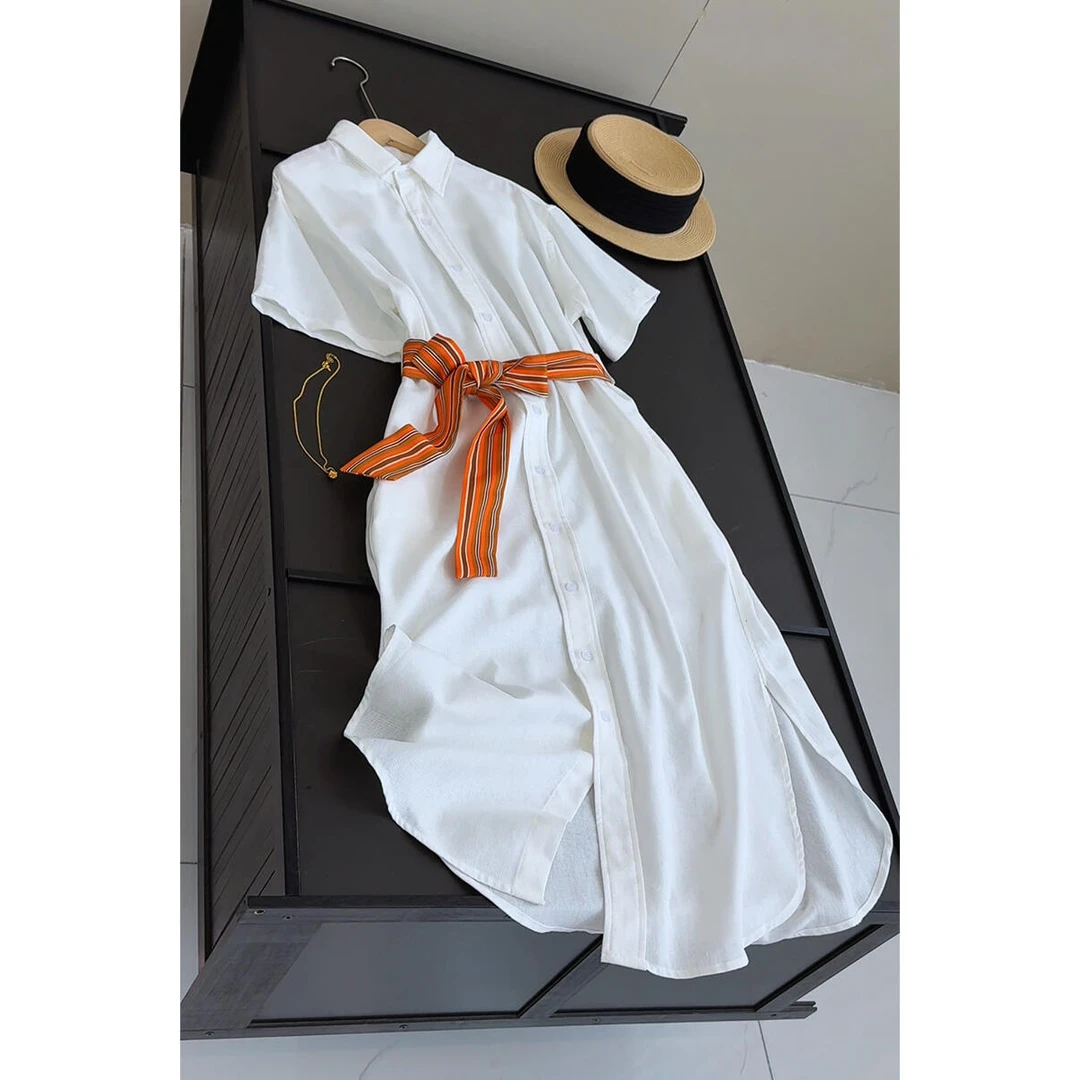2025夏季简单大方轻奢高级感独特漂亮掐腰棉麻连衣裙