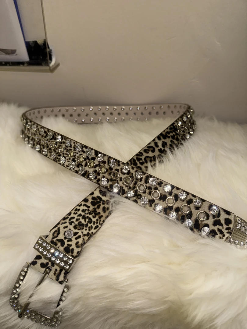 6NE 水钻腰带时尚韩版百搭衣服配饰PU镶钻皮带复古气质网红豹纹