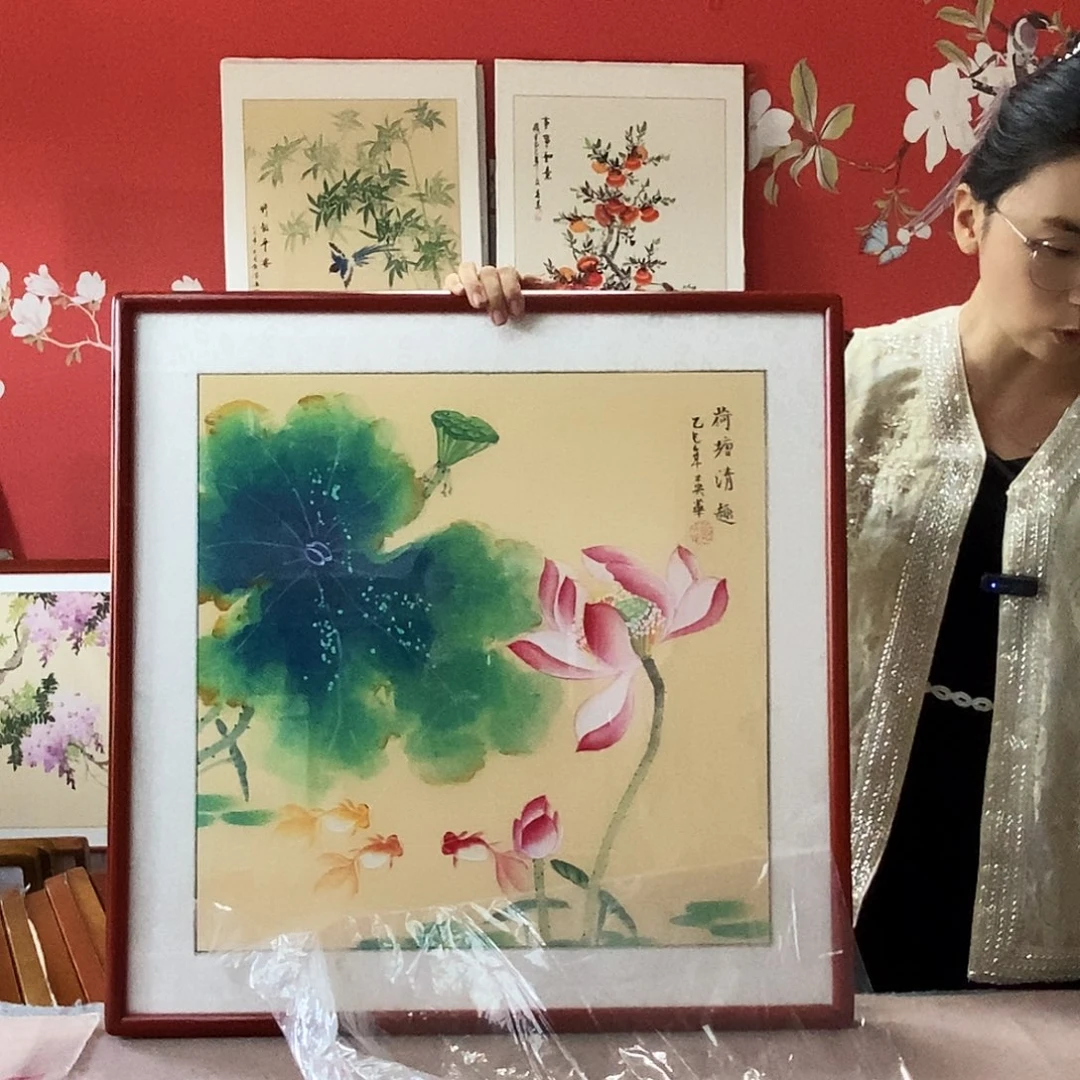 国画手写手绘带框包邮国画作品62✖️62