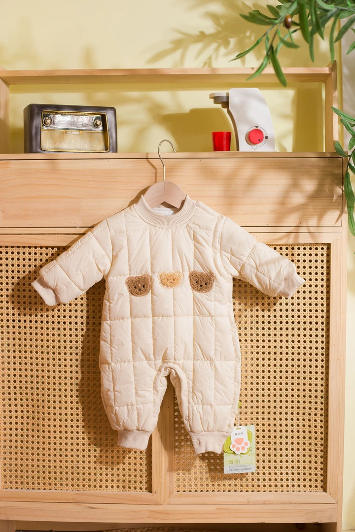 偏开三只小熊棉服婴幼儿连身衣宝宝保暖棉衣哈衣爬爬服x