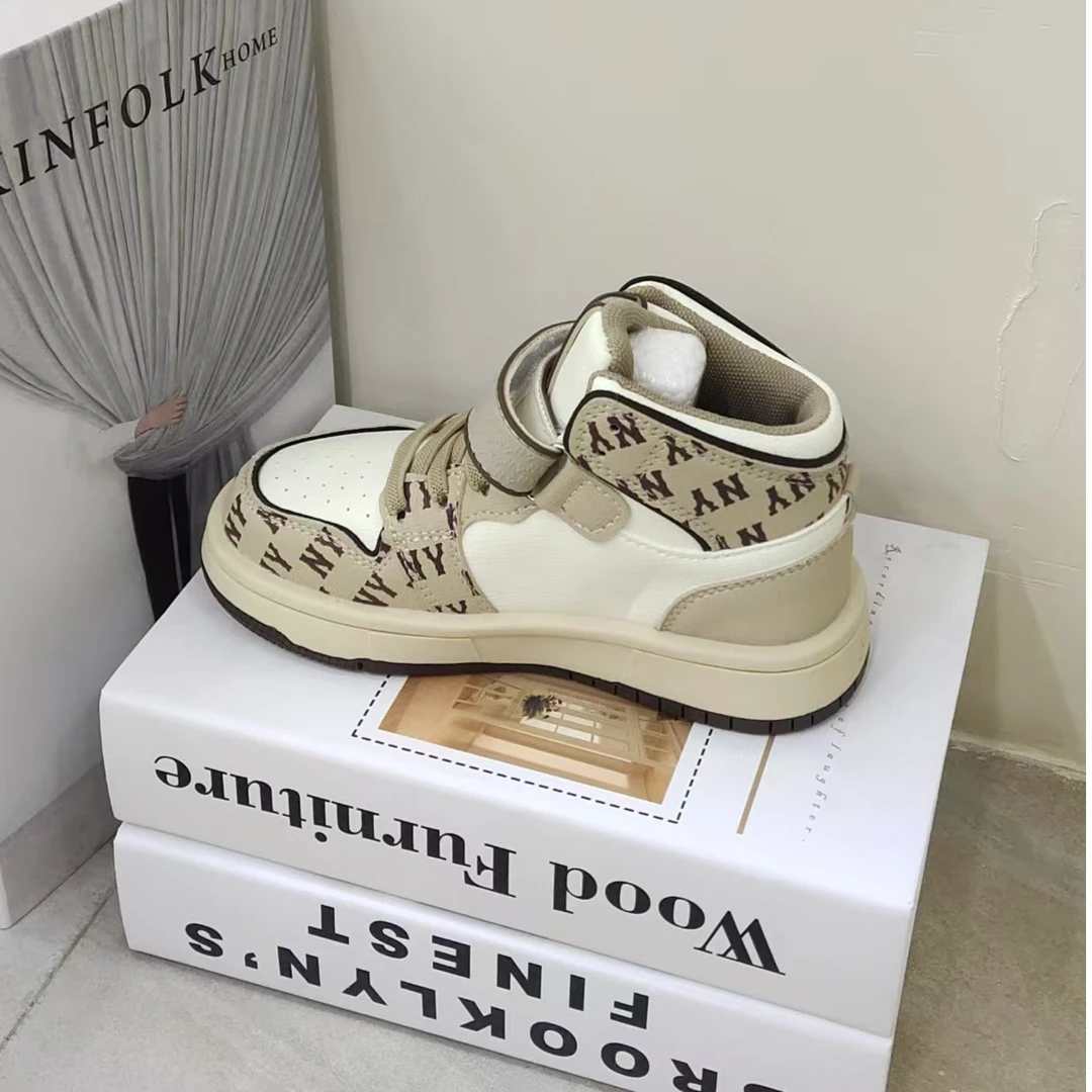 儿童1316新款女童卡通高帮皮面板鞋男童休闲鞋