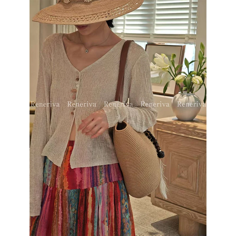 ReneRiva买手店 Riva 织物之美轻盈艺术纽扣薄透肌理开衫