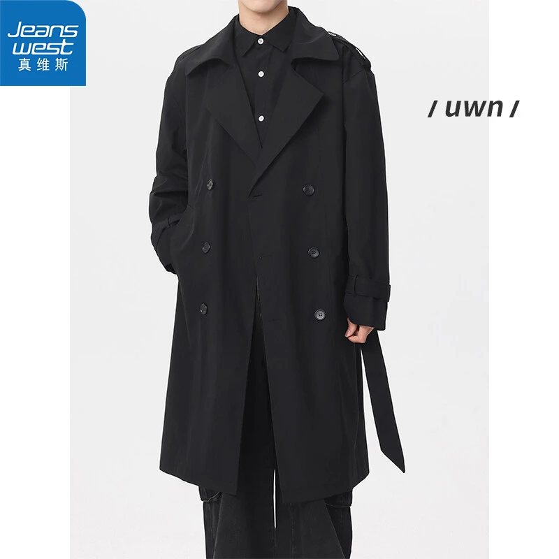 【真维斯】中长款男士双排扣风衣春季潮牌韩版宽松情侣过膝大衣外套