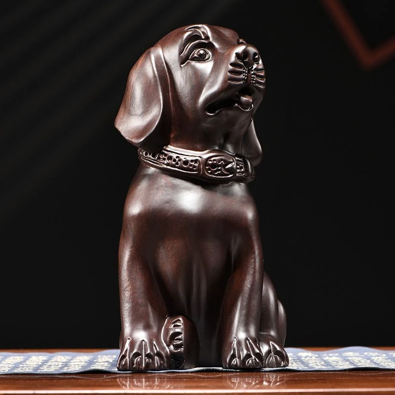 黑檀木雕狗摆件实木狗旺财生肖家居客厅装饰工艺礼品