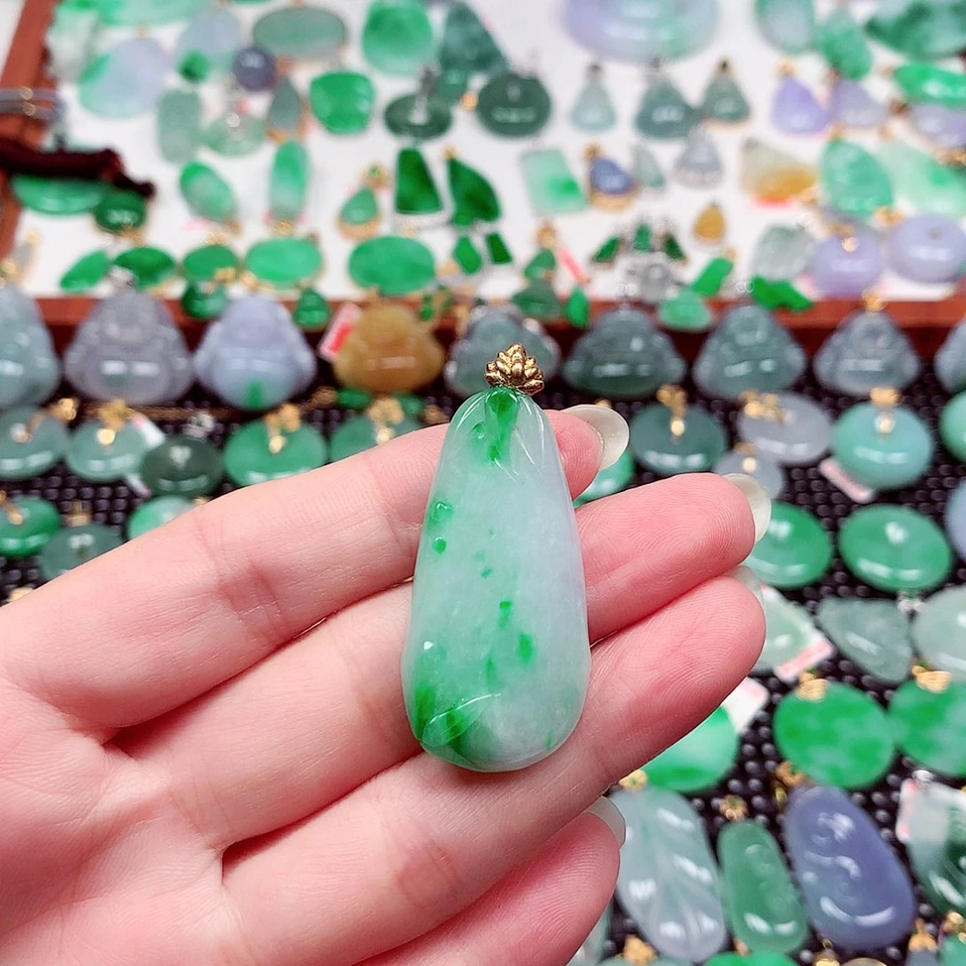 翡翠18K金镶嵌吊坠(不含链)