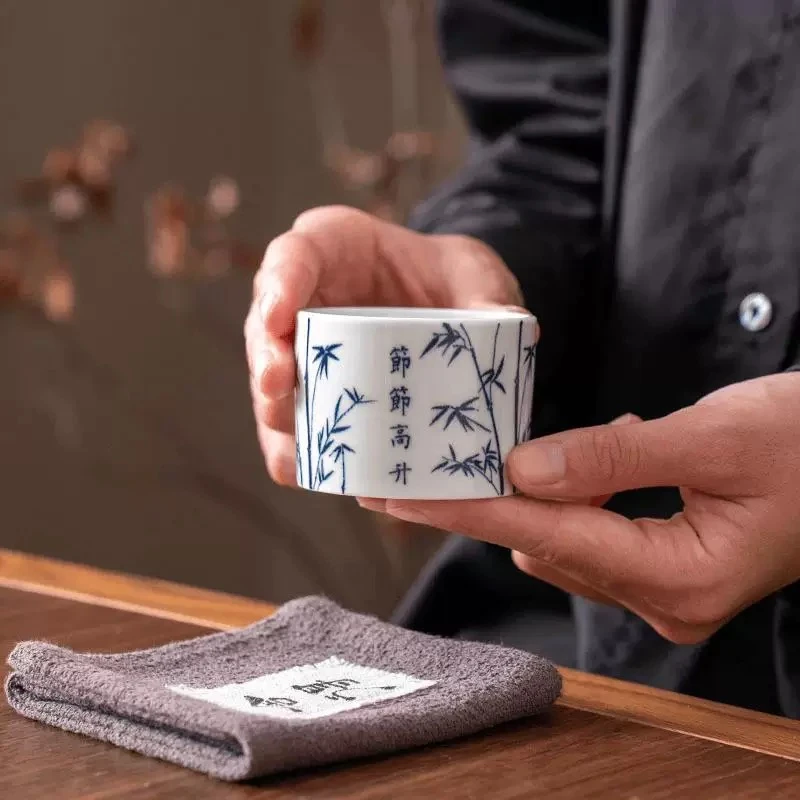 中式青花节节高升扳指主人杯陶瓷杯简约复古中式茶杯@667