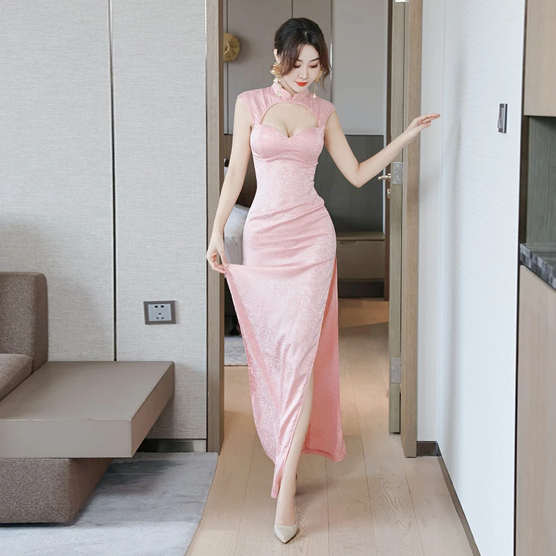 性感礼服高级感裙2025新款名媛夜场工作服新中式旗袍连衣裙粉色女