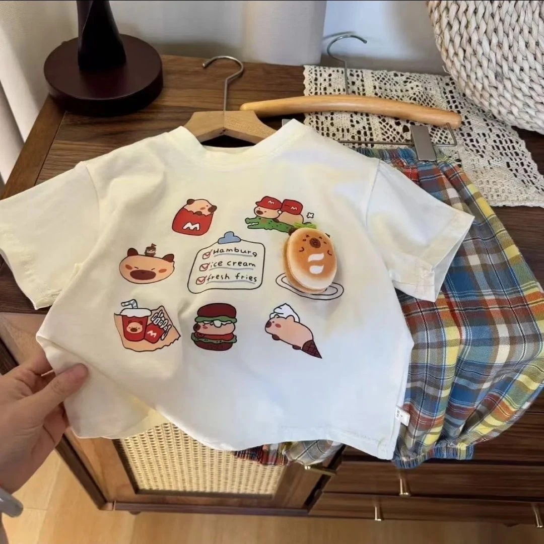 儿童短袖套装2025夏装新款男女童短袖t恤儿童洋气圆领上衣裤子