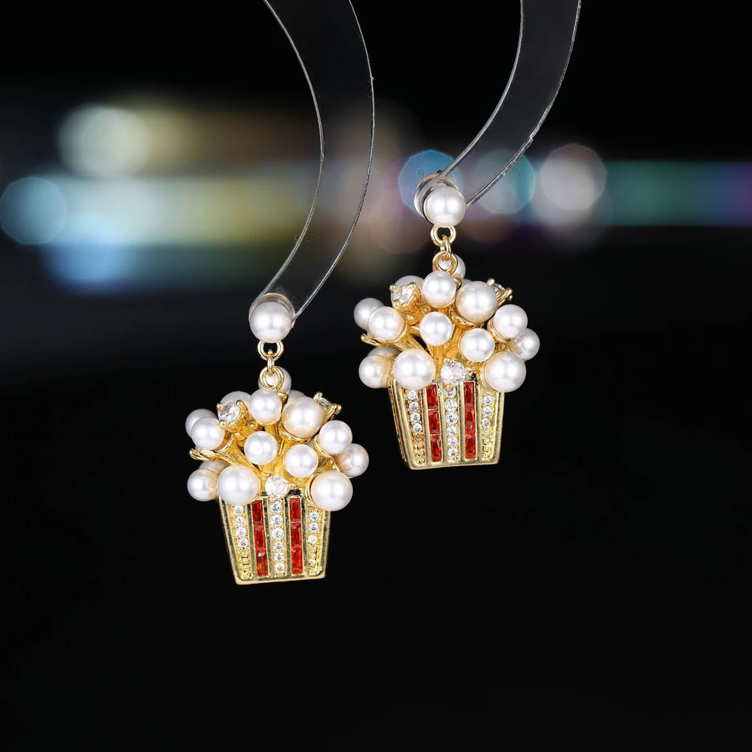 925银仿珍珠耳饰 欧美轻奢高级感爆米花珍珠耳环s925银针耳饰